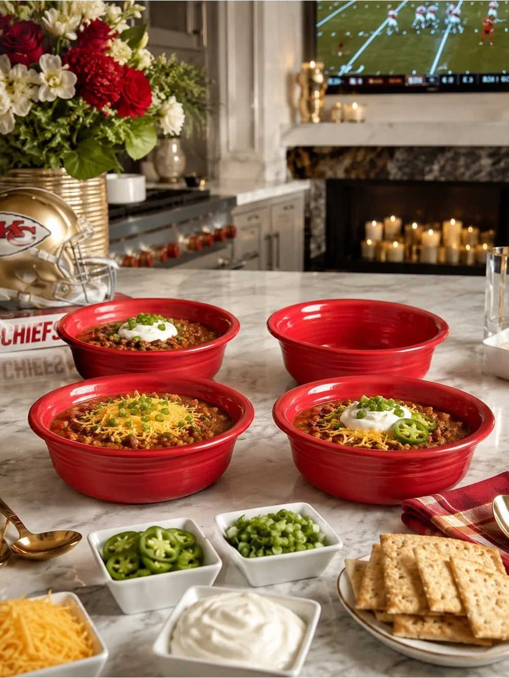 Fiesta-ware Set of 4 Classic Rim Scarlet Soup/Cereal Bowls
